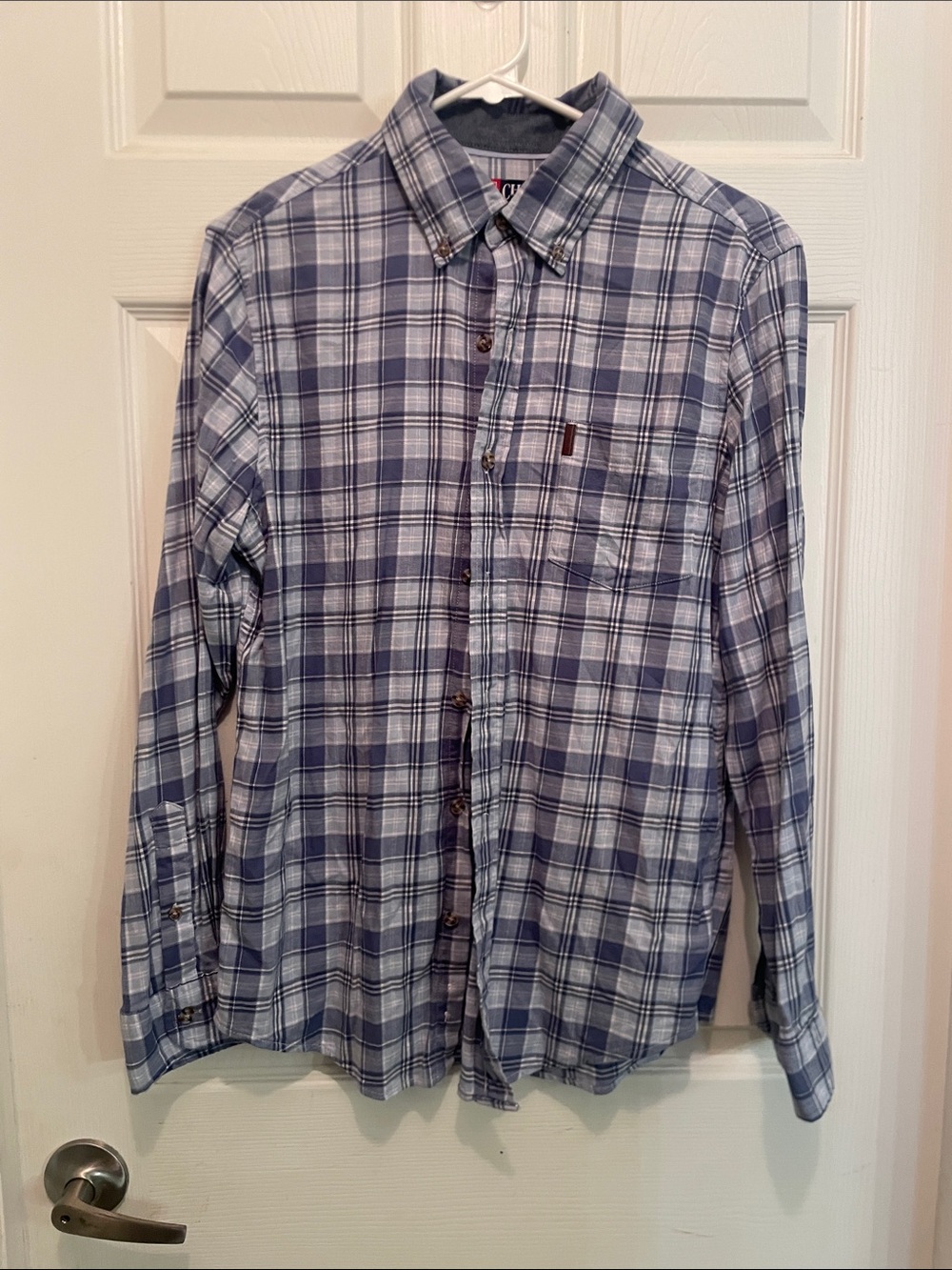 Chaps Blue and White Plaid Button-Down Shirt - Men's small